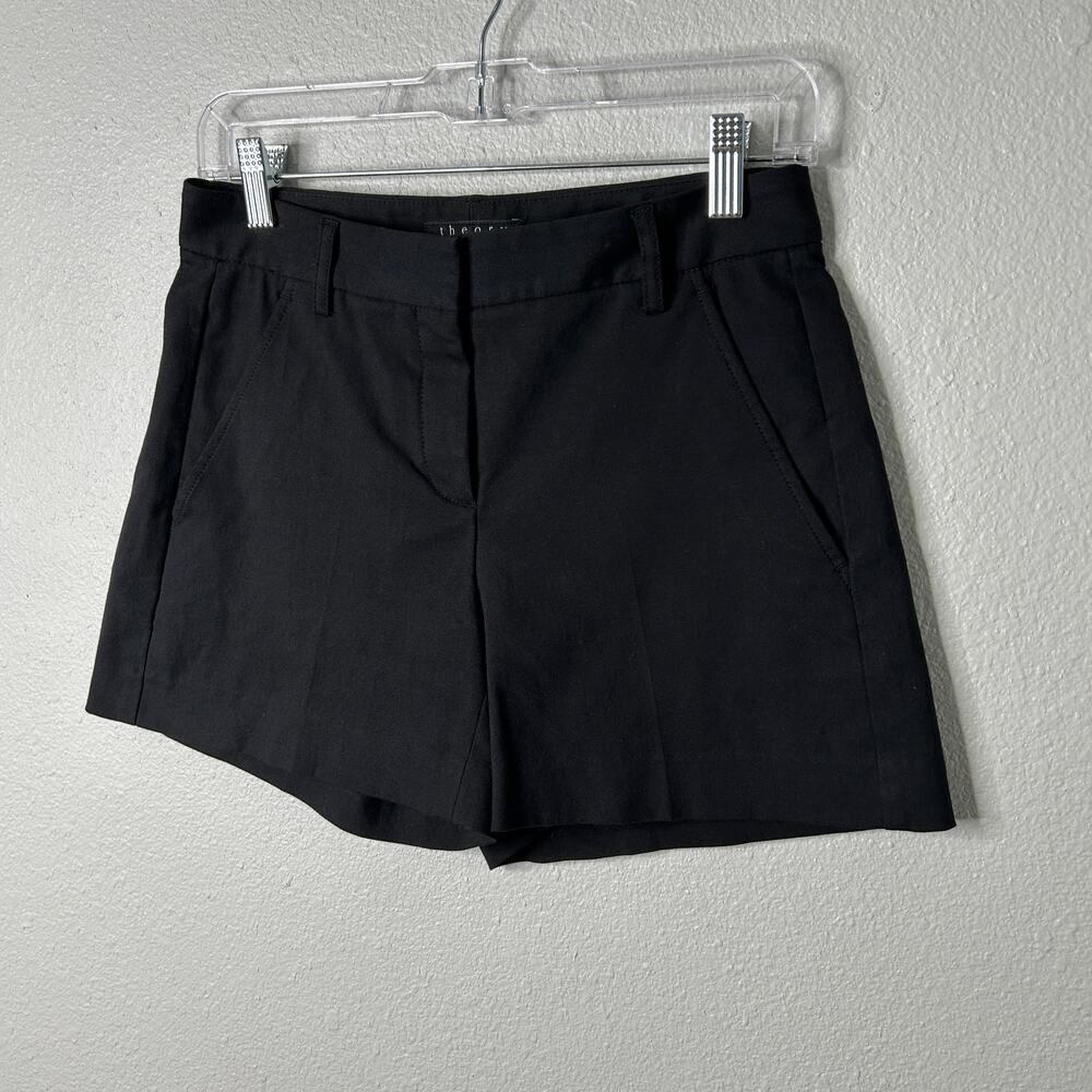 Theory Black Cotton Mini Shorts Mid Rise Flat Front Pockets Womens 2